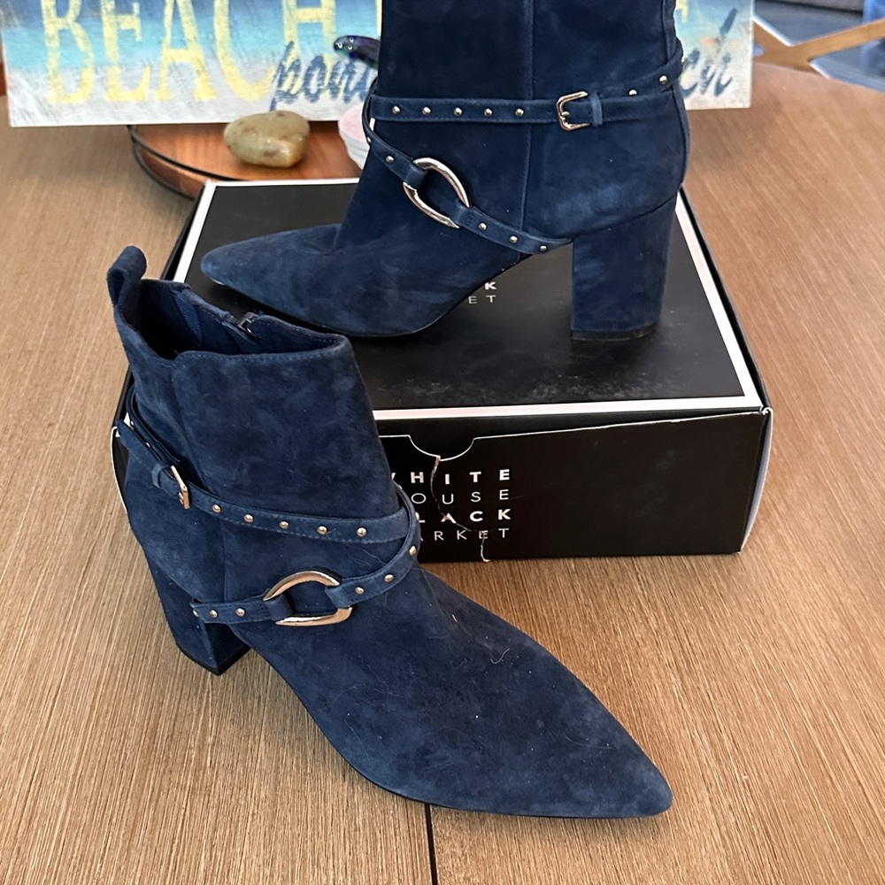White House Black Market Blue Heeled Boots with Suede Finish